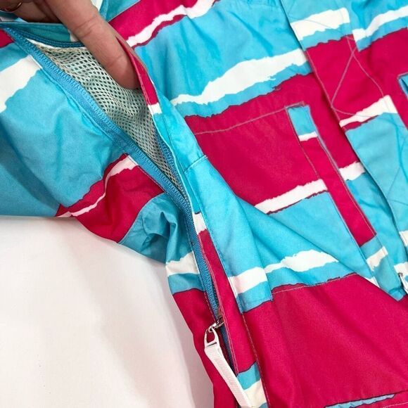 DC Exotex 5000 Ski Jacket Womens Medium Blue & Red Striped Lined Full Zip Hooded - Picture 5 of 12